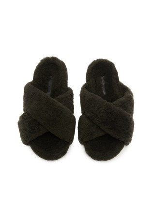 Detail View - Click To Enlarge - YVES SALOMON - Crossover Strap Fur Slides