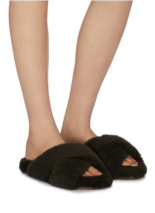 Figure View - Click To Enlarge - YVES SALOMON - Crossover Strap Fur Slides