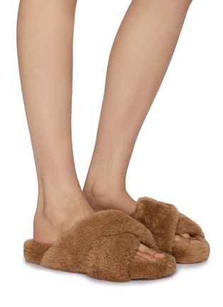 Figure View - Click To Enlarge - YVES SALOMON - Crossover Strap Fur Slides