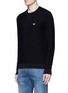 Front View - Click To Enlarge - ARMANI COLLEZIONI - Cotton waffle knit sweater