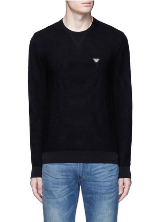 Main View - Click To Enlarge - ARMANI COLLEZIONI - Cotton waffle knit sweater