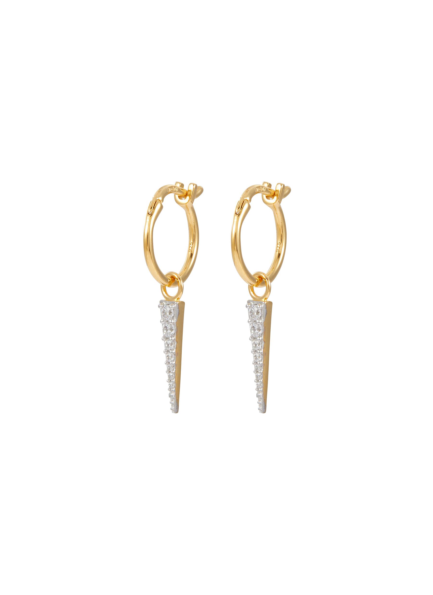 18k Gold Plated Vermeil Cubic Zirconia Pavé Mini Spike Charm Hoop Earrings