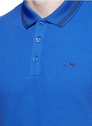 Detail View - Click To Enlarge - ARMANI COLLEZIONI - Eagle logo print stripe polo shirt