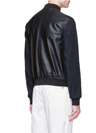 Back View - Click To Enlarge - ARMANI COLLEZIONI - Denim sleeve leather blouson jacket