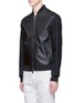 Front View - Click To Enlarge - ARMANI COLLEZIONI - Denim sleeve leather blouson jacket