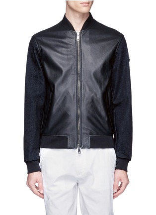 Main View - Click To Enlarge - ARMANI COLLEZIONI - Denim sleeve leather blouson jacket