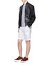 Figure View - Click To Enlarge - ARMANI COLLEZIONI - Denim sleeve leather blouson jacket