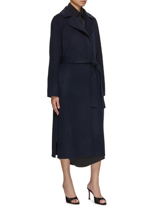 Detail View - Click To Enlarge - YVES SALOMON - Belted Fur Collar Wool Cashmere Knit Coat