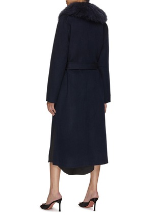 Back View - Click To Enlarge - YVES SALOMON - Belted Fur Collar Wool Cashmere Knit Coat