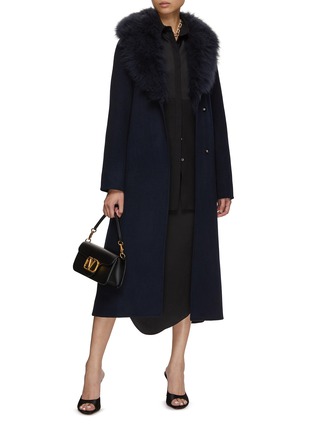 Figure View - Click To Enlarge - YVES SALOMON - Belted Fur Collar Wool Cashmere Knit Coat