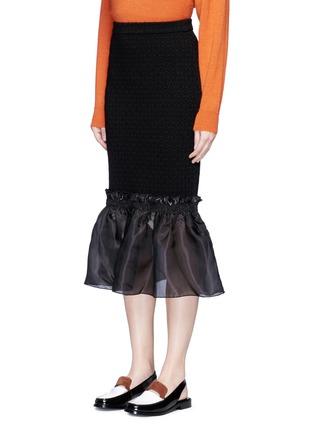 Front View - Click To Enlarge - OPENING CEREMONY - Organdy ruffle floral jacquard midi skirt
