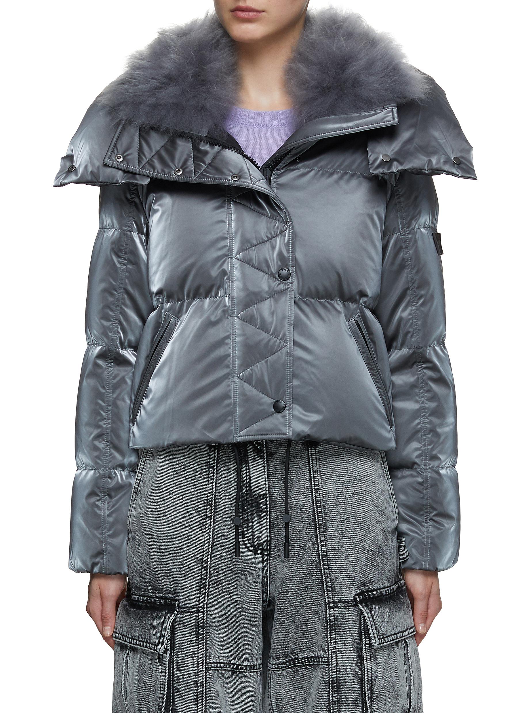 Cropped Lambs Wool Collar Hooded Puffer