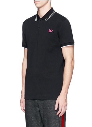 Front View - Click To Enlarge - MC Q - Swallow skull patch appliqué polo shirt
