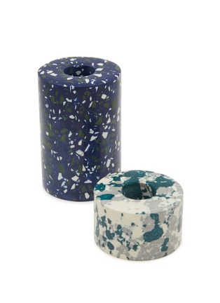 Detail View - Click To Enlarge - THE CONRAN SHOP - Candlestick Set of 2 — Marbled Teal/Terrazzo Blue