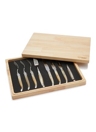Detail View - Click To Enlarge - LAGUIOLE EN AUBRAC - Solid Horn Handle Stainless Steel Steak Knives and Forks — Set of 8