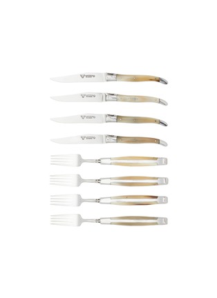 Main View - Click To Enlarge - LAGUIOLE EN AUBRAC - Solid Horn Handle Stainless Steel Steak Knives and Forks — Set of 8