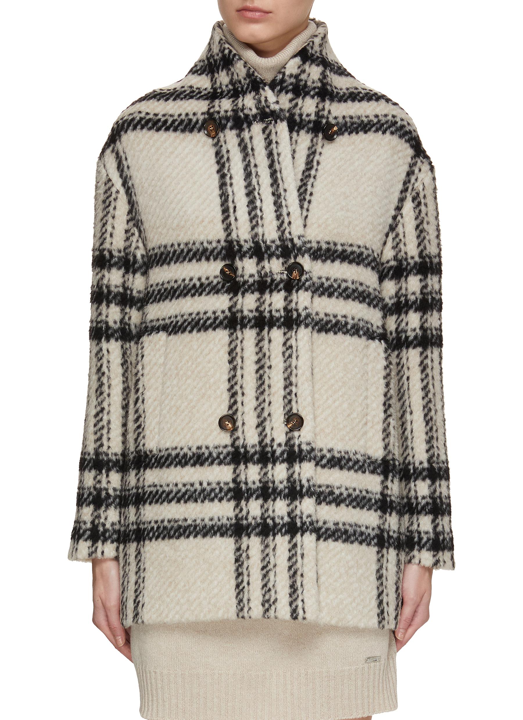 Stand Collar Wool Check Coat