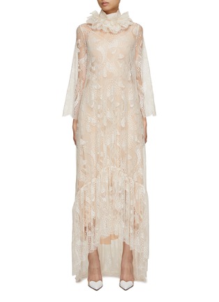Main View - Click To Enlarge - KITON - High Collar Lace Maxi Dress