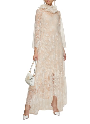 Figure View - Click To Enlarge - KITON - High Collar Lace Maxi Dress