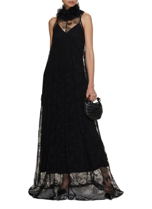 Figure View - Click To Enlarge - KITON - High Collar Lace Maxi Dress