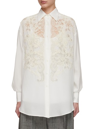 Main View - Click To Enlarge - ERMANNO SCERVINO - Lace Appliqué Silk Blouse And Matching Silk Cami Top