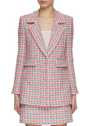 Main View - Click To Enlarge - SOONIL - Single Breasted Sequin Embellished Plaid Tweed Blazer