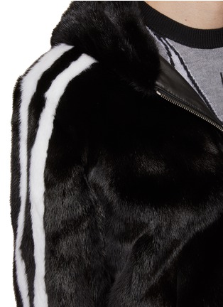  - KRUF - Striped Sleeve Hooded Mink Fur Jacket