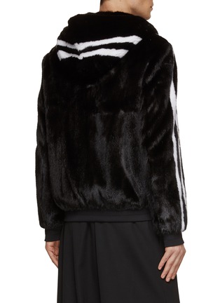 Back View - Click To Enlarge - KRUF - Striped Sleeve Hooded Mink Fur Jacket