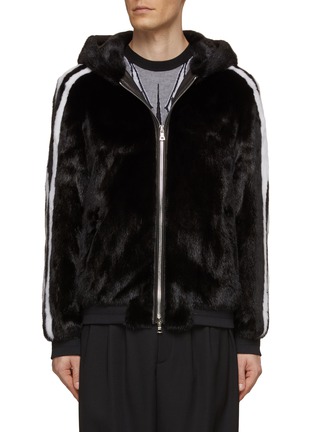 Main View - Click To Enlarge - KRUF - Striped Sleeve Hooded Mink Fur Jacket