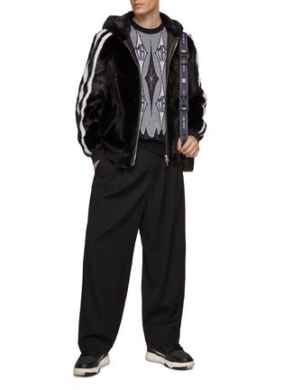 Figure View - Click To Enlarge - KRUF - Striped Sleeve Hooded Mink Fur Jacket
