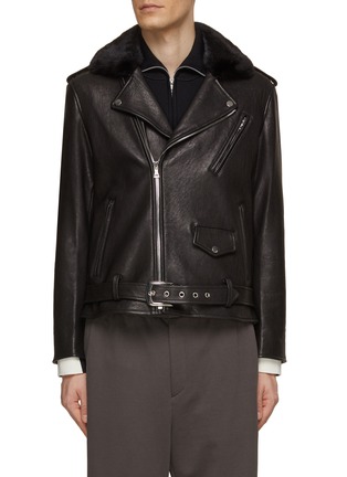 Main View - Click To Enlarge - KRUF - Mink Fur Collar Leather Biker Jacket