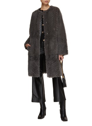 Figure View - Click To Enlarge - YVES SALOMON - Asymmetric Striped Mink Fur Coat