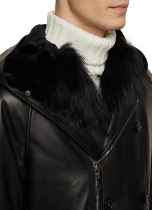  - KRUF - Fox Fur Trim Belted Leather Coat