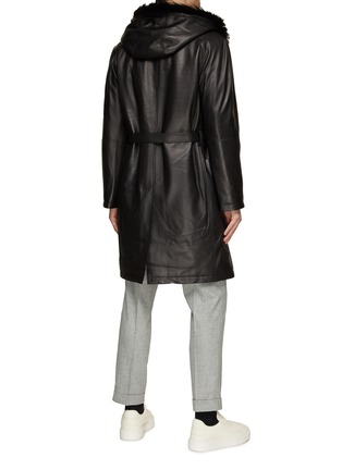 Back View - Click To Enlarge - KRUF - Fox Fur Trim Belted Leather Coat