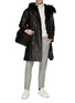 Figure View - Click To Enlarge - KRUF - Fox Fur Trim Belted Leather Coat