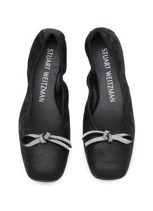 Detail View - Click To Enlarge - STUART WEITZMAN - SW Bow Crystal Embellished Glazed Suede Ballerina Flats
