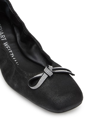 Detail View - Click To Enlarge - STUART WEITZMAN - SW Bow Crystal Embellished Glazed Suede Ballerina Flats