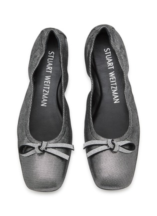 Detail View - Click To Enlarge - STUART WEITZMAN - SW Bow Crystal Embellished Glazed Suede Ballerina Flats