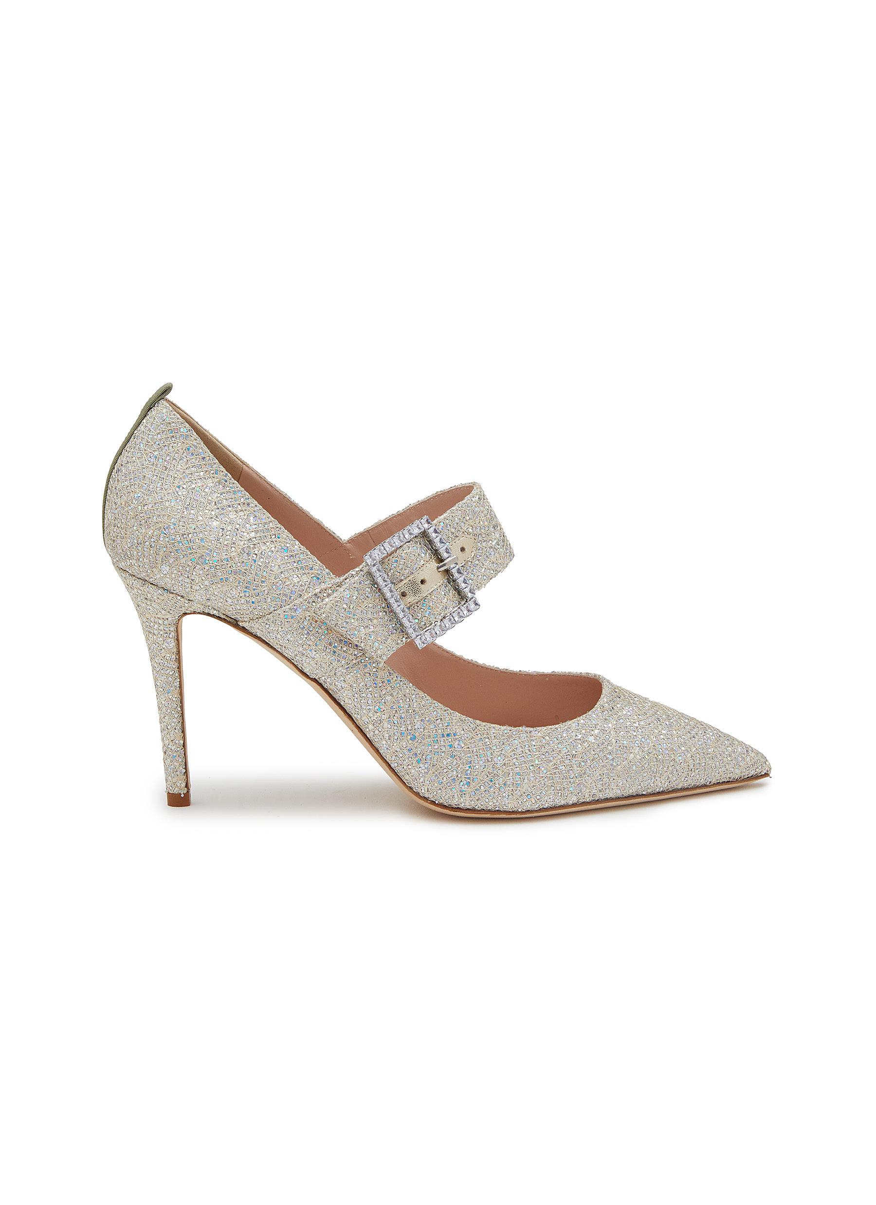 SJP BY SARAH JESSICA PARKER, Yvette 90 Crystal Buckle Glitter Mesh Pumps, WHITE, Women