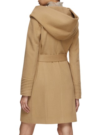 Back View - Click To Enlarge - SENTALER - Hooded Belted Wool Wrap Coat