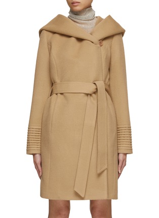 Main View - Click To Enlarge - SENTALER - Hooded Belted Wool Wrap Coat