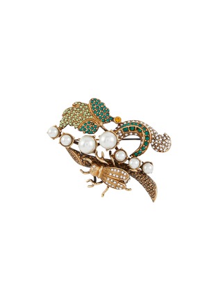 Main View - Click To Enlarge - THOT GIOIELLI - Brass Emerald Crystal Beetle On Plant Brooch