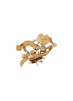 Figure View - Click To Enlarge - THOT GIOIELLI - Brass Emerald Crystal Beetle On Plant Brooch