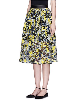 Front View - Click To Enlarge - CYNTHIA & XIAO - Floral embroidery mesh midi skirt