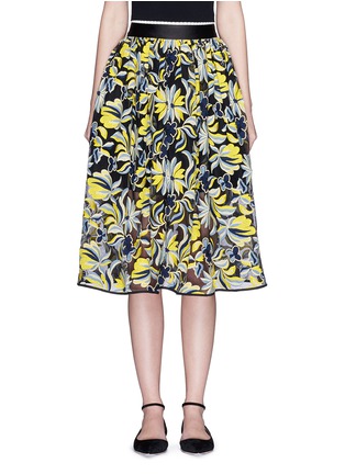 Main View - Click To Enlarge - CYNTHIA & XIAO - Floral embroidery mesh midi skirt