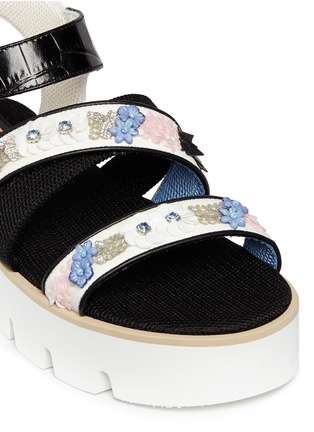 Detail View - Click To Enlarge - MSGM - Beaded flower strap flatform sandals