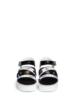 Front View - Click To Enlarge - MSGM - Beaded flower strap flatform sandals