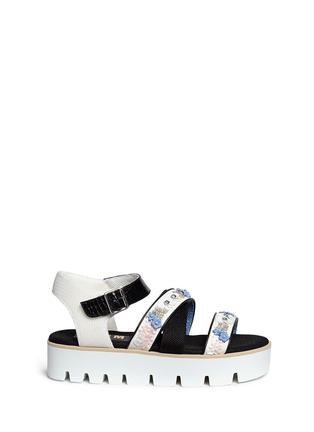 Main View - Click To Enlarge - MSGM - Beaded flower strap flatform sandals