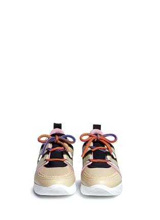 Front View - Click To Enlarge - MSGM - Croc embossed leather mesh combo sneakers
