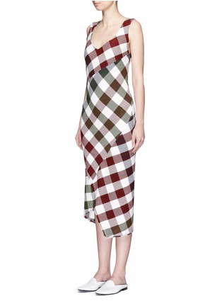 Front View - Click To Enlarge - VICTORIA BECKHAM - Bounce gingham check patchwork open back dress